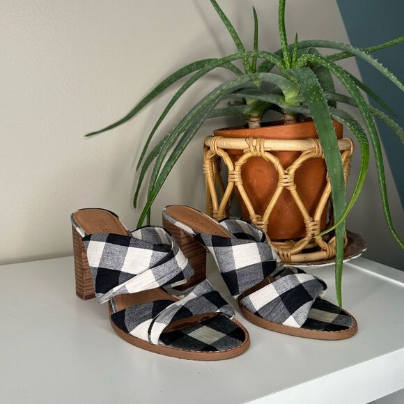 Madewell Shoes - Madewell Alexandria Gingham Block Heel Sandals Twist Strap Black White Mule 7.5